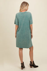 Teal Rhinestone Mineral Washed T-Shirt Dress