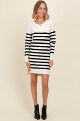 Ivory Striped Basic Sweater Dress