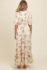 Cream Floral Chiffon Ruffle Accent Maternity Maxi Dress