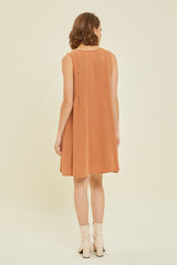 Rust Mineral-Washed Gauze V-Neck Flare Mini