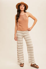 Almond Grey Stripe Wide Sweater Pants