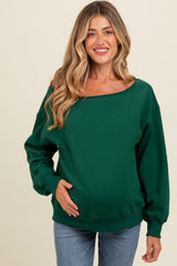 Forest Green One Shoulder Maternity Sweatshirt