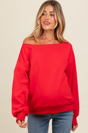 Red One Shoulder Maternity Sweatshirt