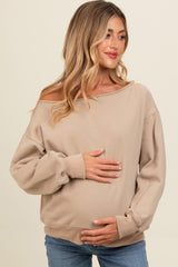 Taupe One Shoulder Maternity Sweatshirt