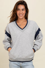 Heather Grey Contrast Sleeve V-Neck Maternity Sweatshirt