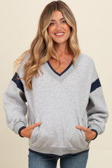 Heather Grey Contrast Sleeve V-Neck Maternity Sweatshirt