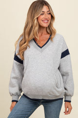 Heather Grey Contrast Sleeve V-Neck Maternity Sweatshirt