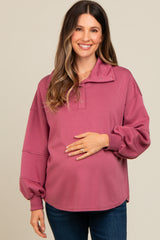 Mauve Snap Collar Oversized Maternity Pullover