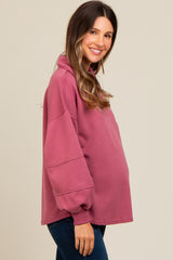 Mauve Snap Collar Oversized Maternity Pullover