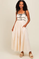 Cream Contrast Ribbon Trim Maternity Maxi Dress