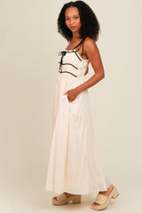 Cream Contrast Ribbon Trim Maxi Dress