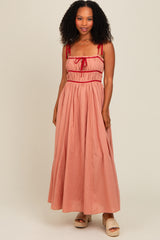 Salmon Contrast Ribbon Trim Maxi Dress