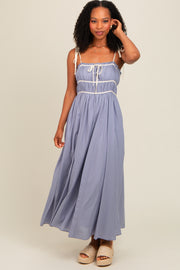 Periwinkle Contrast Ribbon Trim Maxi Dress