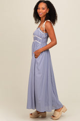 Periwinkle Contrast Ribbon Trim Maxi Dress