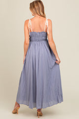 Periwinkle Contrast Ribbon Trim Maternity Maxi Dress