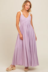 Lavender Contrast Shoulder Tie Smocked Maxi Dress