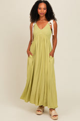 Lime Contrast Shoulder Tie Smocked Maternity Maxi Dress