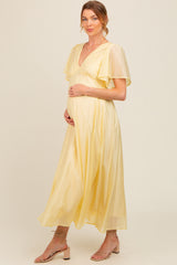 Yellow V-Neck Flutter Sleeve Maternity Maxi Dress