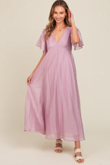 Lavender V-Neck Flutter Sleeve Maxi Dress