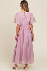 Lavender V-Neck Flutter Sleeve Maxi Dress