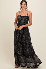 Black Floral Contrast Trim Maternity Maxi Dress