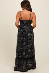 Black Floral Contrast Trim Maternity Maxi Dress