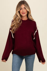 Burgundy Contrast Stitch Maternity Sweater