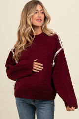 Burgundy Contrast Stitch Maternity Sweater