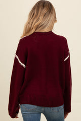 Burgundy Contrast Stitch Maternity Sweater