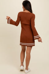 Mocha V-Neck Pleated Knit Dress