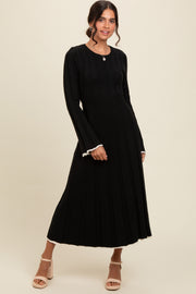 Black Sweater Knit Bell Sleeve Back Cutout Maxi Dress