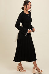 Black Sweater Knit Bell Sleeve Back Cutout Maxi Dress