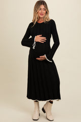 Black Sweater Knit Bell Sleeve Back Cutout Maternity Maxi Dress