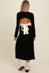 Black Sweater Knit Bell Sleeve Back Cutout Maternity Maxi Dress