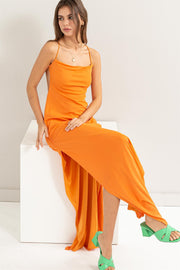 Orange Mesh Backless Maxi Dress