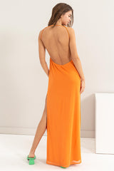 Orange Mesh Backless Maxi Dress