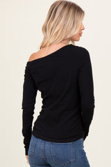 Black One Shoulder Long Sleeve Top