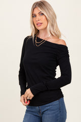 Black One Shoulder Long Sleeve Top