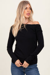 Black One Shoulder Long Sleeve Top