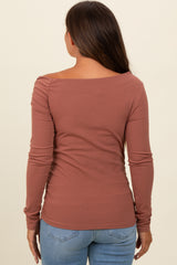 Rust One Shoulder Long Sleeve Maternity Top