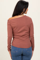 Rust One Shoulder Long Sleeve Top