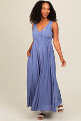 Perwinkle Floral Embroidered Sleeveless Maxi Dress