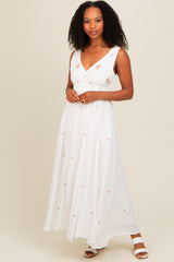 White Floral Embroidered Sleeveless Maxi Dress