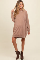 Mocha Mineral Wash Maternity Sweatshirt Dress