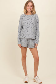 Heather Grey Floral Waffle Knit Shorts Set