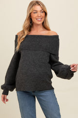 Charcoal Off Shoulder Foldover Maternity Sweater