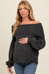 Charcoal Off Shoulder Foldover Maternity Sweater