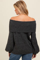 Charcoal Off Shoulder Foldover Maternity Sweater