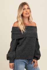 Charcoal Off Shoulder Foldover Sweater