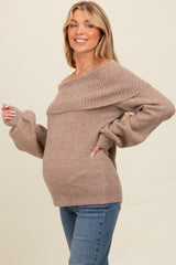 Mocha Off Shoulder Foldover Maternity Sweater